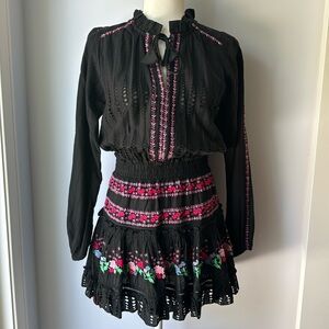 MISA Los Angeles black long sleeve embroidered mini dress brand new with tags
